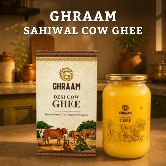 Ghraam Sahiwal Cow Ghee box and jar .