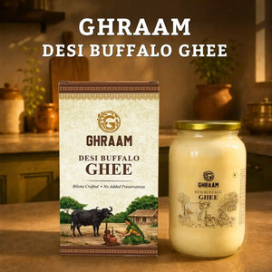 GHRAAM Desi Buffalo Ghee jar with retail box